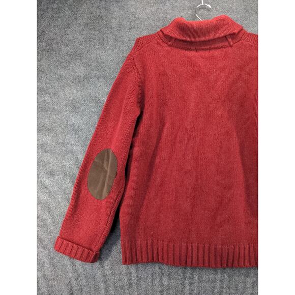 L.L. Bean Men's 100% Shetland Wool Sweater Size L Red Elbow Pads - Picture 3 of 11